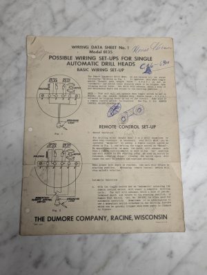 Dumore 6X Wiring Data Sheets Model 8135 Automatic Drill Heads
