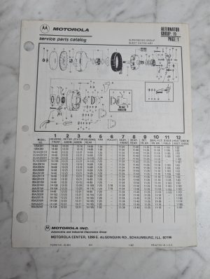 Motorola Service Parts Catalog Book List Manual Alternator Group 19 1981