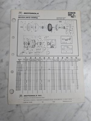 Motorola Service Parts Catalog Book List Manual Alternator Group 19 1982