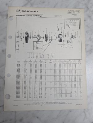 Motorola Service Parts Catalog Book List Manual Alternator Group 17 1977