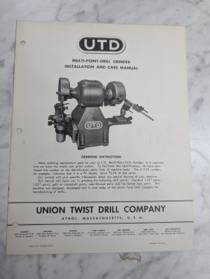 Utd Multi-Point-Drill Grinder Installation & Care Maintenance Manual Union Twist
