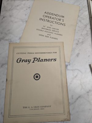 Gray Planers Addendum Operator'S Instruction Manual 36” & Sales Literature