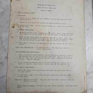 Installation Instructions #2300 Mill Table Feed Exacto Maxmill Operation Parts