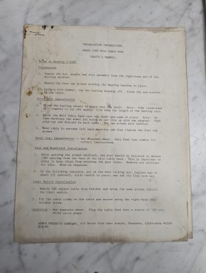 Installation Instructions #2300 Mill Table Feed Exacto Maxmill Operation Parts