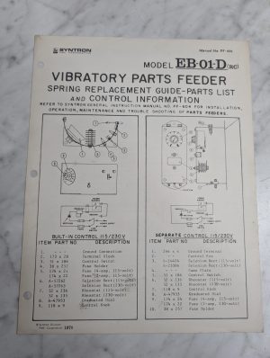 Syntron Eb-091-D (Rc) Vibratory Parts Feeder Spring Replacement Guide 1970
