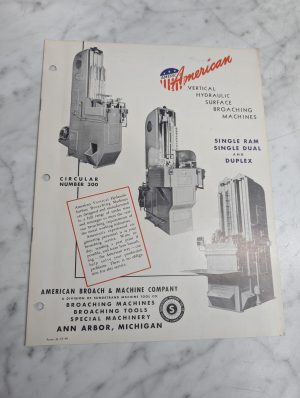 American Machine Surface Broaching Single Duplex Ram Sales Literature Brochure