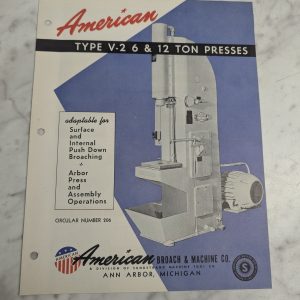 American Broach Machine Type V-2 6/12 Ton Sales Brochure Literature Catalog