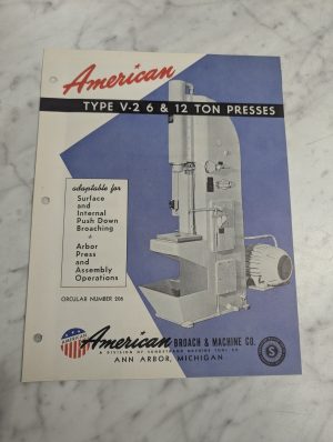 American Broach Machine Type V-2 6/12 Ton Sales Brochure Literature Catalog