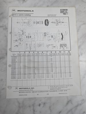 Motorola Service Repair Parts Catalog List Book Manual Alternator Group 21A 1985