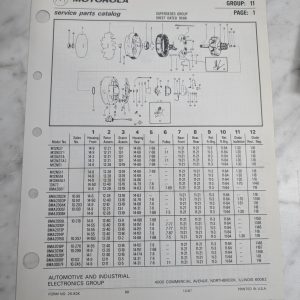Motorola Service Repair Parts Catalog List Book Manual Alternator Group 11 1987
