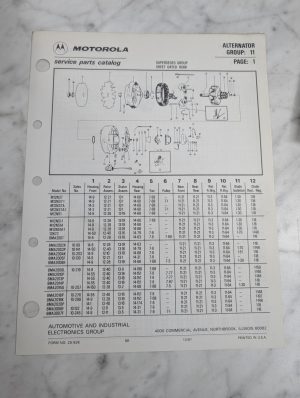 Motorola Service Repair Parts Catalog List Book Manual Alternator Group 11 1987