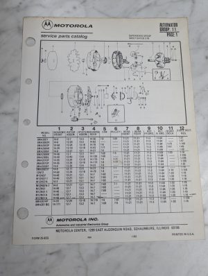 Motorola Service Repair Parts Catalog List Book Manual Alternator Group 11 1982