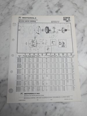 Motorola Service Repair Parts Catalog List Book Manual Alternator Group 15 1981