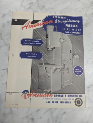 American Sales Brochure Literature Hydraulic Straightening Press 15 25 35 50 Ton