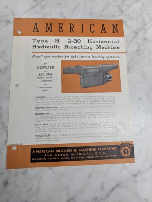 American Sales Brochure Literature Type H Broaching Machines 2-30