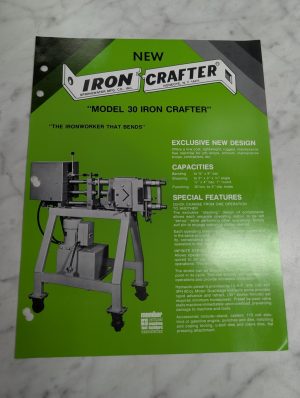 Iron Crafter Sales Brochure Literature Ironworked Model 30 Specifications