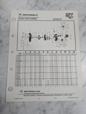 Motorola Service Repair Parts Catalog List Book Manual Alternator Group 16 1981
