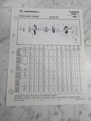 Motorola Service Repair Parts Catalog List Book Manual Alternator Group 1 1987
