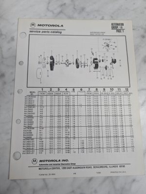 Motorola Service Repair Parts Catalog List Book Manual Alternator Group 16 1982