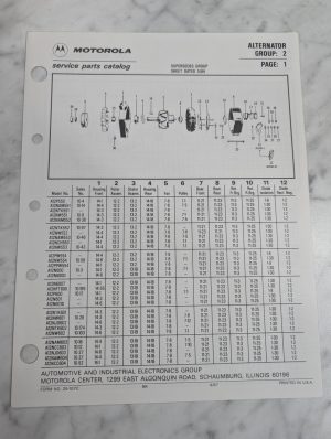 Motorola Service Repair Parts Catalog List Book Manual Alternator Group 2 1987