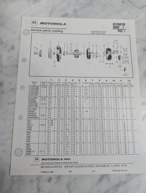 Motorola Service Repair Parts Catalog List Book Manual Alternator Group 3 1987