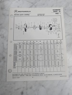 Motorola Service Repair Parts Catalog List Book Manual Alternator Group 5A 1987