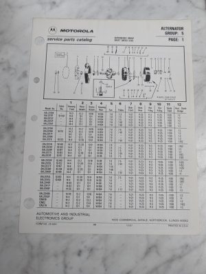 Motorola Service Repair Parts Catalog List Book Manual Alternator Group 5 1987