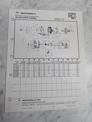Motorola Service Repair Parts Catalog List Book Manual Alternator Group 12 1985