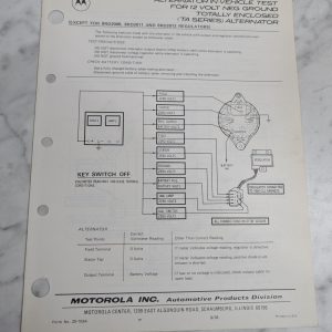 Motorola Alternator In-Vehicle Test For 12V Neg Ground Ta Series Manual