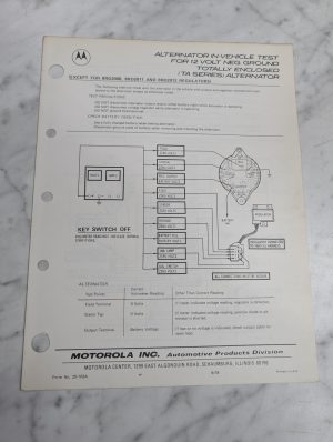 Motorola Alternator In-Vehicle Test For 12V Neg Ground Ta Series Manual