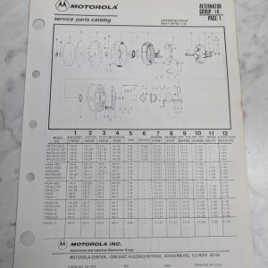 Motorola Service Repair Parts Catalog List Book Manual Alternator Group 10 1982