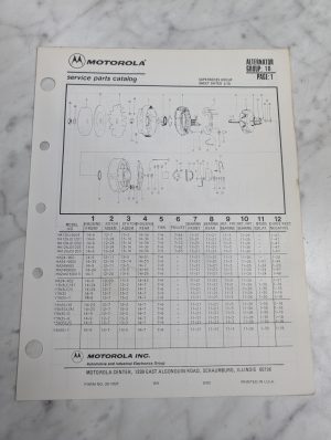 Motorola Service Repair Parts Catalog List Book Manual Alternator Group 10 1982