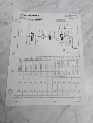 Motorola Service Repair Parts Catalog List Book Manual Alternator Group 6 1986
