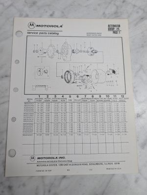 Motorola Service Repair Parts Catalog List Book Manual Alternator Group 25 1983