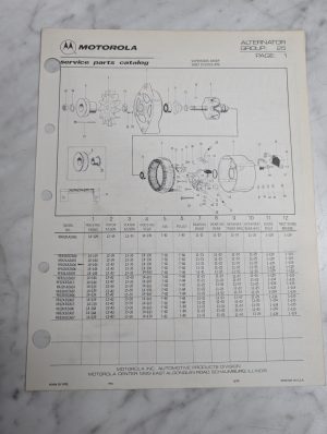 Motorola Service Repair Parts Catalog List Book Manual Alternator Group 25 1979