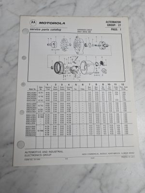 Motorola Service Repair Parts Catalog List Book Manual Alternator Group 27 1987