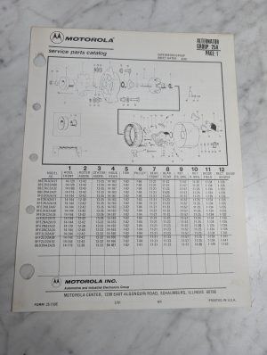 Motorola Service Repair Parts Catalog List Book Manual Alternator Group 25A 1981