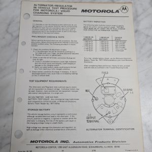 Motorola Alternator Regulator Test Procedure Volvo Charging System 1978