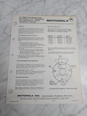 Motorola Alternator Regulator Test Procedure Volvo Charging System 1978