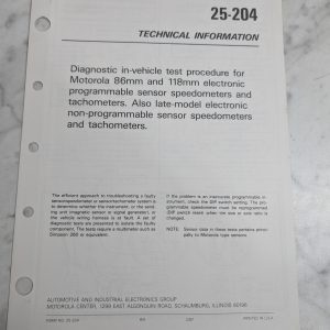 Motorola 25-304 Techinical Information In-Vehicle Test For 86Mm 118Mm Speeometer