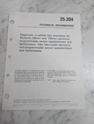 Motorola 25-304 Techinical Information In-Vehicle Test For 86Mm 118Mm Speeometer