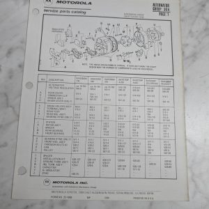 Motorola Service Repair Parts Catalog List Book Manual Alternator Group 30A 1984