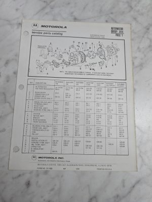 Motorola Service Repair Parts Catalog List Book Manual Alternator Group 30A 1984
