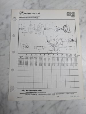 Motorola Service Repair Parts Catalog List Book Manual Alternator Group 25D 1982