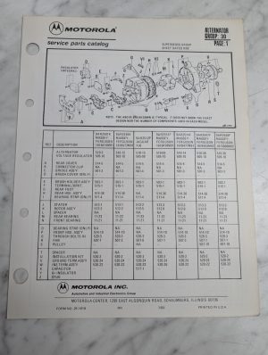 Motorola Service Repair Parts Catalog List Book Manual Alternator Group 30 1983