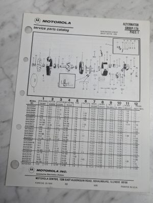 Motorola Service Repair Parts Catalog List Book Manual Alternator Group 17A 1985