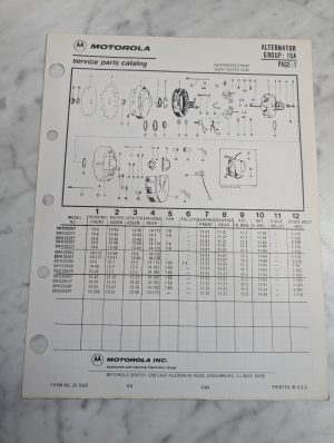 Motorola Service Repair Parts Catalog List Book Manual Alternator Group 15A 1984