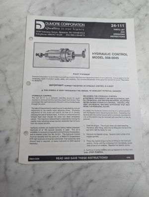 Dumore Parts List Operating Instruction Manual 24-111 Hydraulic Control 508-0045