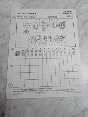 Motorola Service Repair Parts Catalog List Book Manual Alternator Group 31A 1987