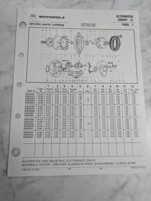 Motorola Service Repair Parts Catalog List Book Manual Alternator Group 31 1987
